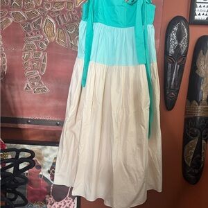 Paper Crane Turquoise and Ivory Midi Dress